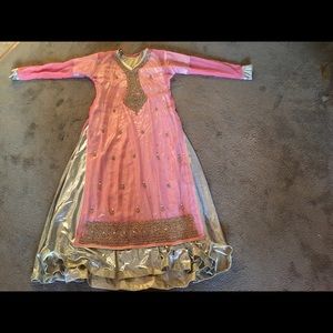 4 piece light pink and silver gowned salwa kameez